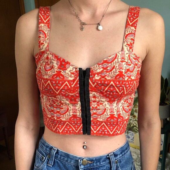NWT Free People M 8 Bustier Corset Crop Cut Out Top Tank Boho Indie Sexy Batik - Picture 14 of 14